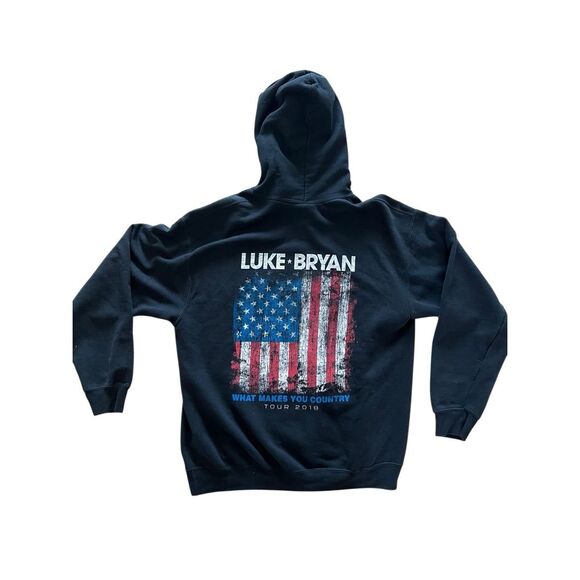 Luke Bryan what makes you country 2018 tour black hooded sweatshirt hoodie L - Picture 1 of 4